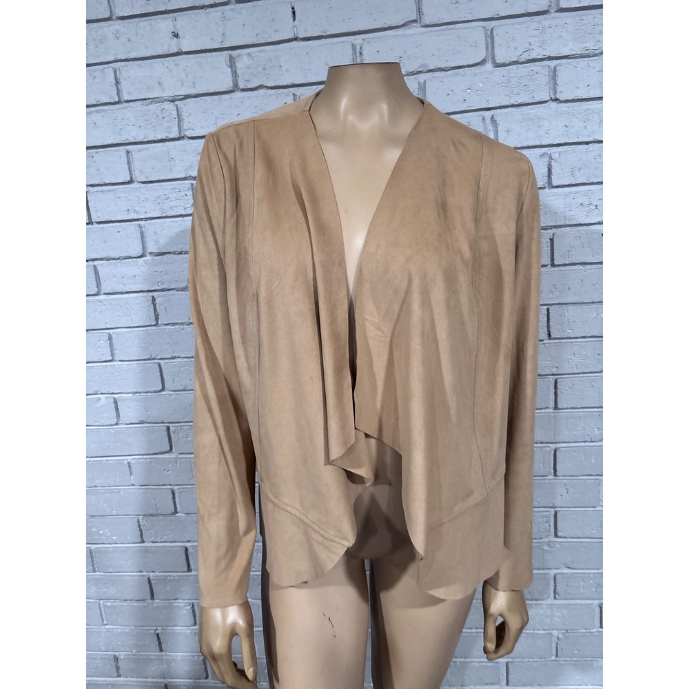Premise Tan Faux Suede Open Front Waterfall Jacket Old Money Preppy M